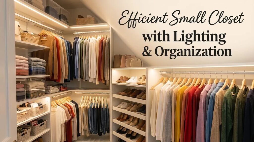 small closet with lighting